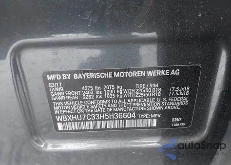 2017 BMW X1 Sdrive28I z USA, uszkodzony, nr VIN WBXHU7C33H5H36604